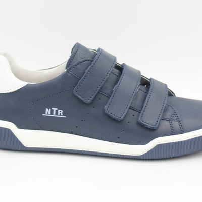 Halbschuhe, Ledersneaker, Leder, Stoff, Mädchenschuhe, Jungsschuhe, 3 x Klettverschluss, Laufsohle, Atmungsaktiv, dunkelblau, weiss