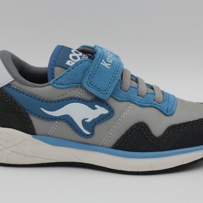ROOSKickx, Halbschuhe, Ledersneaker, Leder, Stoff, Mädchenschuhe, Jungsschuhe, Klettverschluss, Schutzkappe, Laufsohle, blau, grau, sportlich