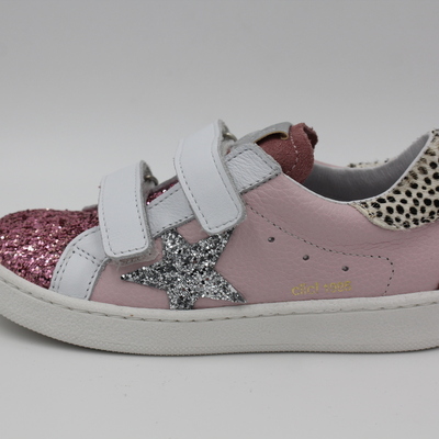 Clic, Halbschuhe, Ledersneaker, Leder, Klettverschluss, Mädchenschuhe, Stern, Leopard, weiss, silber, rosa, glitzer