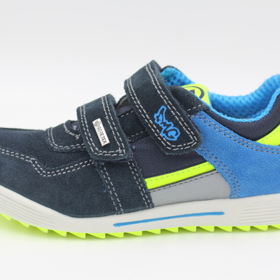 Primigi, Halbschuhe, Ledersneaker, Leder, Klettverschluss, Schutzkappe, wasserdicht, neongelb, dunkelblau, weich, Jungsschuhe, sportlich